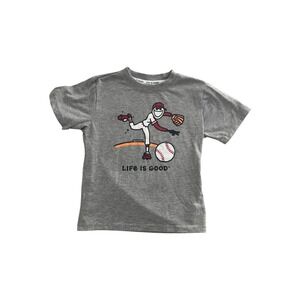 Life is Good Kids Gray Baseball Logo Graphic T-Shirt Size‎ 7